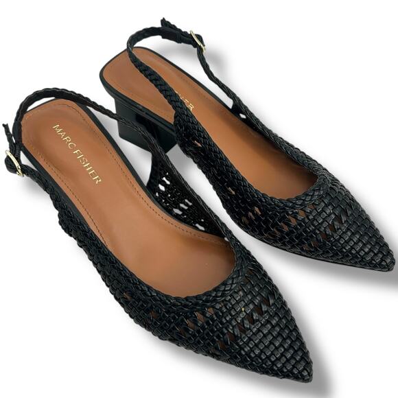 Marc Fisher Lulia Woven Slingback Pumps Black Size 5.5 Pointy Toe Block Heels - Picture 11 of 12